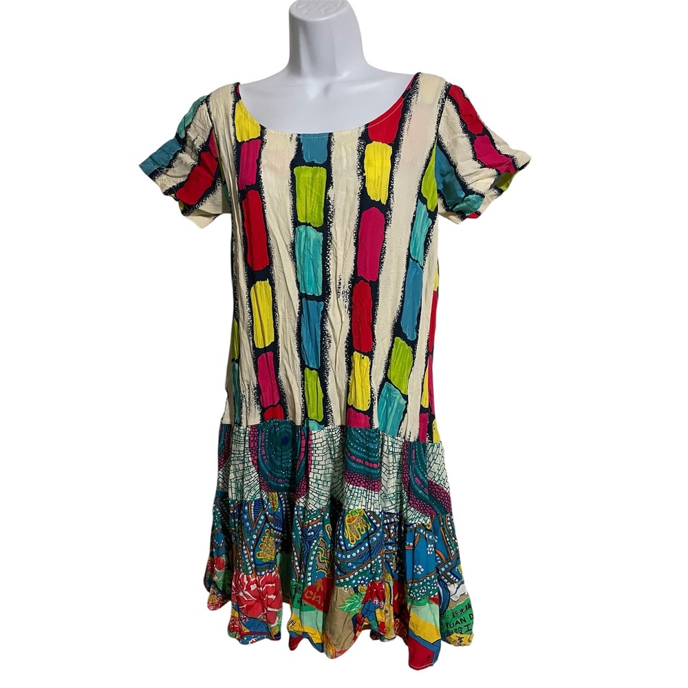 Jams World Colorful‎ Print Dress Bohemian Style Short Sleeve Size M